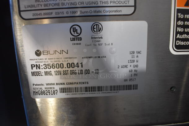 2017 Bunn MHG Stainless Steel Commercial Countertop 2 Hopper Coffee Bean Grinder. Missing Hoppers and Lids. 120 Volts, 1 Phase. 9x17x23. Cannot Test Due To Missing Hoppers - Image 5 of 5