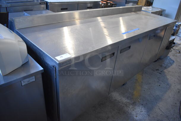 Delfield Stainless Steel Commercial 3 Door Work Top Cooler w/ Back Splash on Commercial Casters. 115 Volts, 1 Phase. 99x32x39. Tested and Powers On But Does Not Get Cold - Image 7 of 7