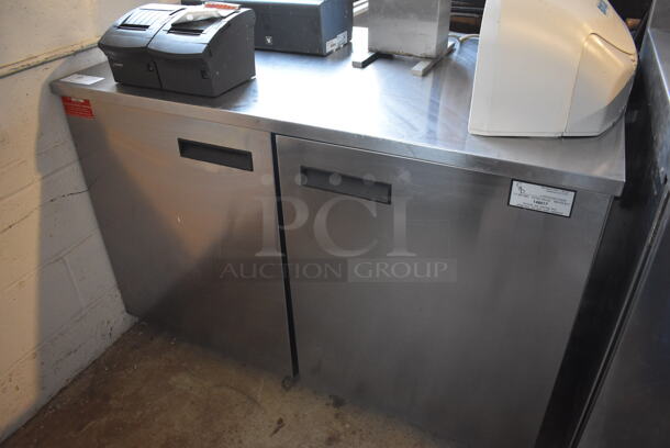 Delfield Stainless Steel Commercial 2 Door Undercounter Cooler on Commercial Casters. 115 Volts, 1 Phase. 48x29x30. Tested and Powers On But Does Not Get Cold - Image 2 of 5