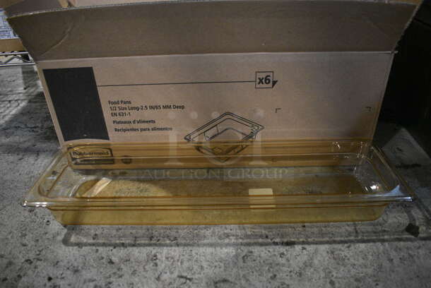 6 BRAND NEW IN BOX! Rubbermaid FG239P00AMBR Amber Poly 12 Size Long Drop In Bins. 12Lx2.5. 6 Times Your Bid!