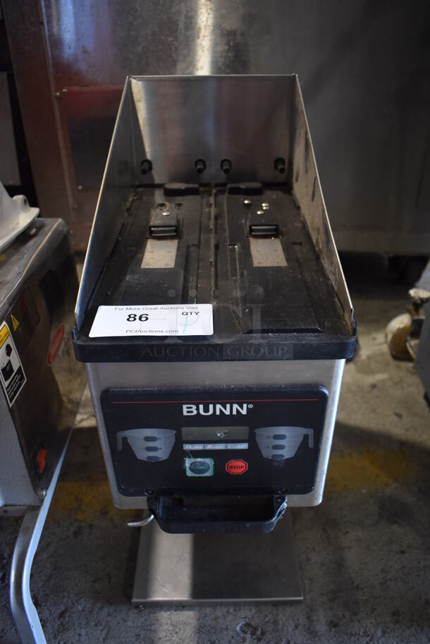 2010 Bunn MHG Stainless Steel Commercial Countertop 2 Hopper Coffee Bean Grinder. Missing Hoppers and Lids. 120 Volts, 1 Phase. 9x17x23. Tested and Working!