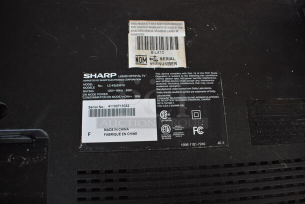 Sharp LC-43LE551U 43" Liquid Crystal Television. 120 Volts, 1 Phase. Buyer Must Pick Up - We Will Not Ship This Item.  - Image 3 of 3
