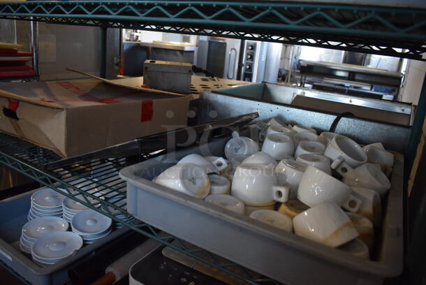 ALL ONE MONEY! Tier Lot of Various Items Including White Ceramic Mugs and White Ceramic Saucers