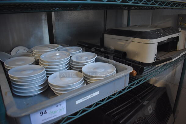 ALL ONE MONEY! Tier Lot of Various Items Including White Ceramic Saucers and Canon MX350 Printer