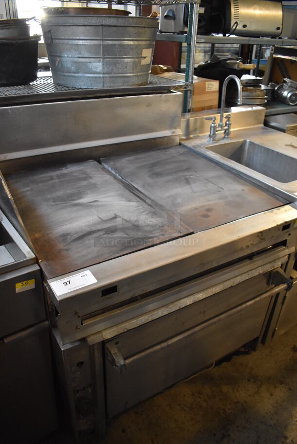 Jade Range Stainless Steel Commercial Natural Gas Powered Flat Top Griddle w/ Convection Oven and Back Splash on Commercial Casters. 36x36x48 - Image 1 of 7