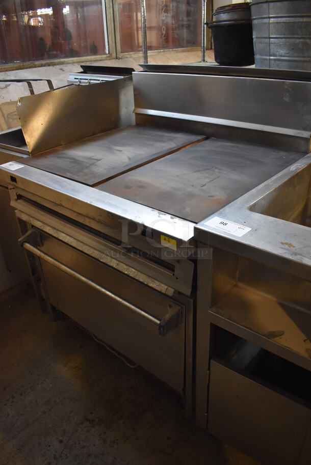 Jade Range Stainless Steel Commercial Natural Gas Powered Flat Top Griddle w/ Convection Oven and Back Splash on Commercial Casters. 36x36x48 - Image 3 of 7
