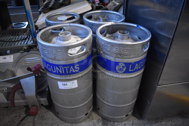 4 Metal Kegs; Three 1/74 Size Barrel and One 1/6 Size Barrel. 11x11x23.5, 9x9x23.5. 4 Times Your Bid!