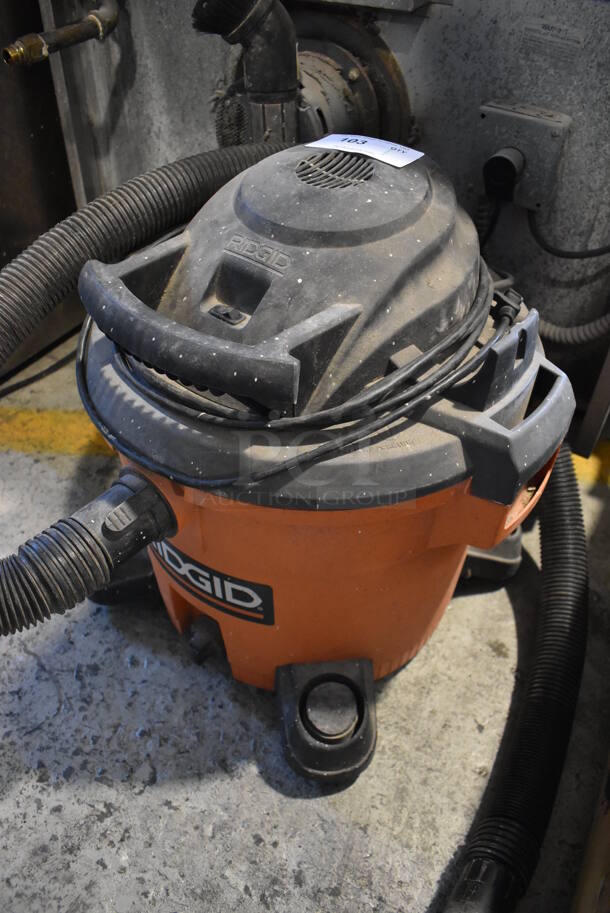Rigid Orange and Black Poly Wet Dry Shop Vac Vacuum Cleaner. 21x21x24. Tested and Working! - Image 2 of 5
