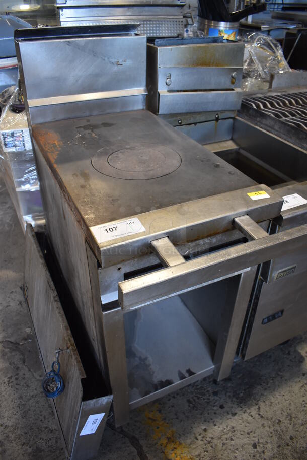 Stainless Steel Commercial Natural Gas Powered Single Burner French Top Range w/ Back Splash and Under Shelf on Commercial Casters. 18x40x49 - Image 2 of 5