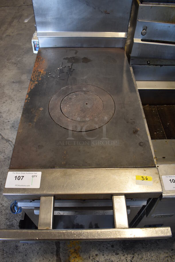 Stainless Steel Commercial Natural Gas Powered Single Burner French Top Range w/ Back Splash and Under Shelf on Commercial Casters. 18x40x49 - Image 3 of 5