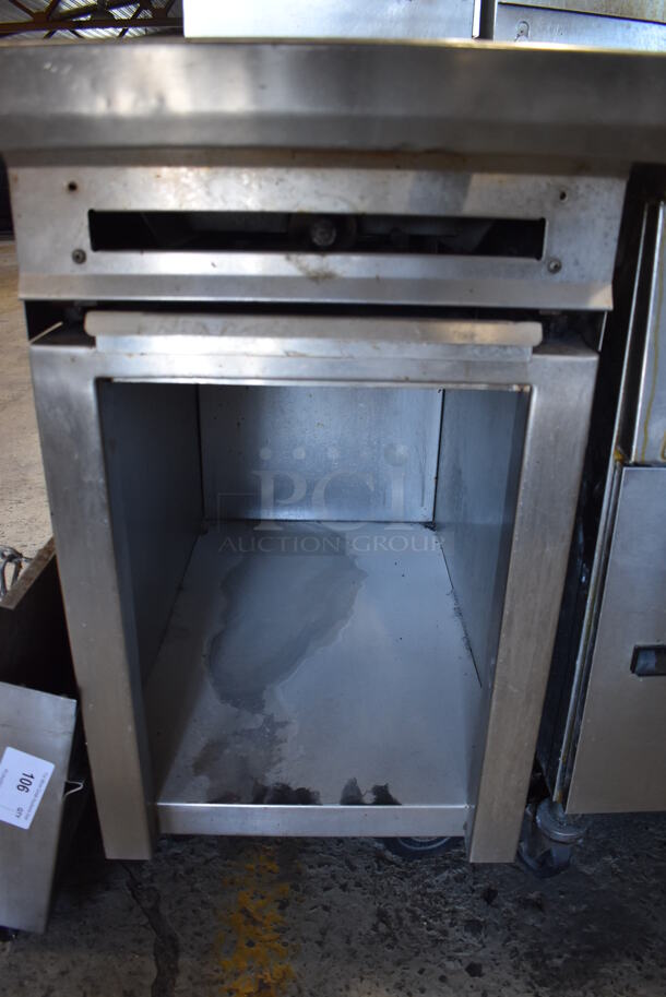Stainless Steel Commercial Natural Gas Powered Single Burner French Top Range w/ Back Splash and Under Shelf on Commercial Casters. 18x40x49 - Image 4 of 5
