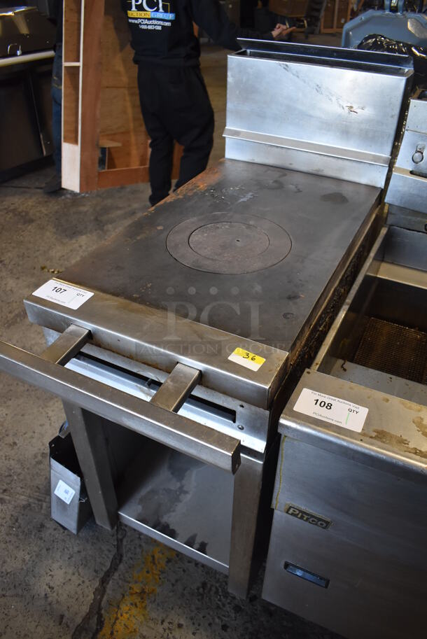 Stainless Steel Commercial Natural Gas Powered Single Burner French Top Range w/ Back Splash and Under Shelf on Commercial Casters. 18x40x49 - Image 5 of 5