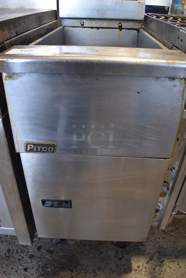 Pitco Frialator SG14 Stainless Steel Commercial Floor Style Natural Gas Powered Deep Fat Fryer on Commercial Casters. 110,000 BTU. 15.5x34x48 - Image 5 of 7