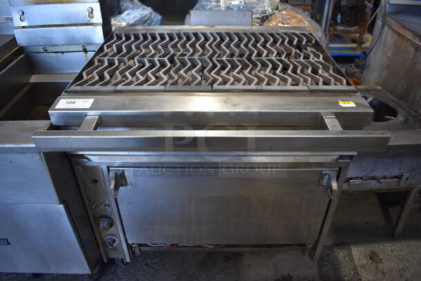 Jade Range Stainless Steel Commercial Natural Gas Powered 6 Burner Charbroiler Style Grill w/ Convection Oven on Commercial Casters. 36x40x37 - Image 1 of 7