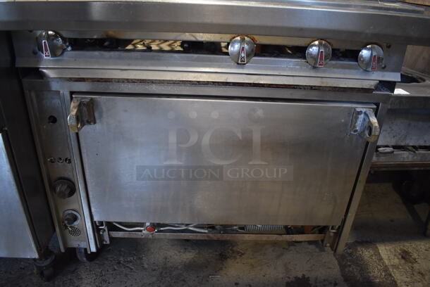 Jade Range Stainless Steel Commercial Natural Gas Powered 6 Burner Charbroiler Style Grill w/ Convection Oven on Commercial Casters. 36x40x37 - Image 7 of 7