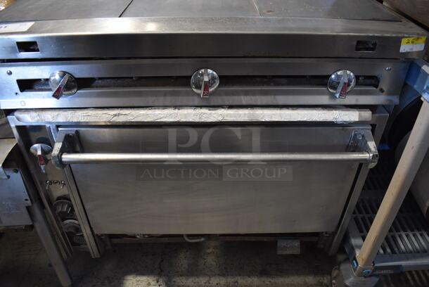 Jade Range Stainless Steel Commercial Natural Gas Powered Flat Top Griddle w/ Convection Oven and Back Splash on Commercial Casters. 36x36x48 - Image 3 of 8