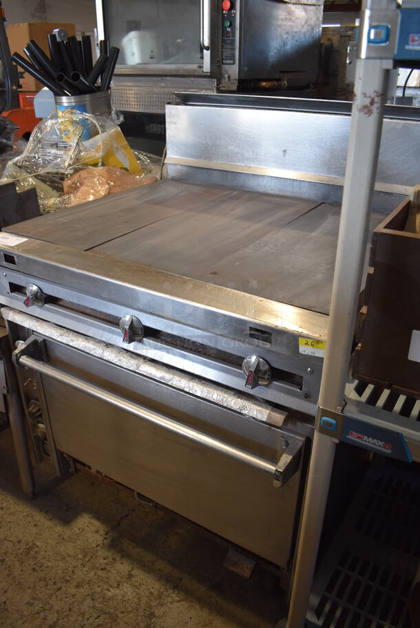 Jade Range Stainless Steel Commercial Natural Gas Powered Flat Top Griddle w/ Convection Oven and Back Splash on Commercial Casters. 36x36x48 - Image 7 of 8