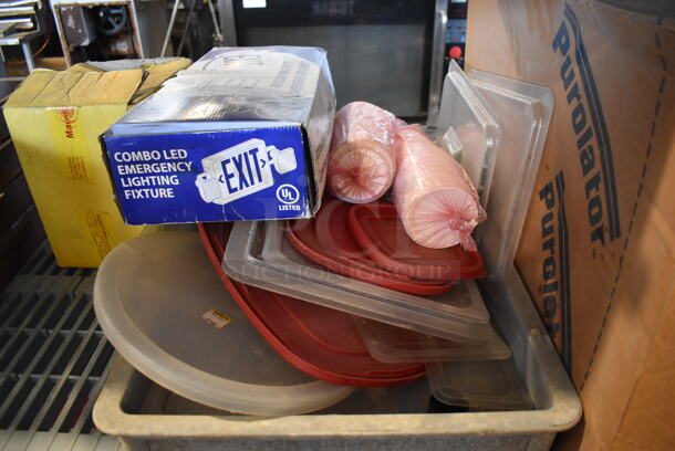 ALL ONE MONEY! Tier Lot of Various Items Including Poly Lids and Wooden Crate - Image 4 of 5