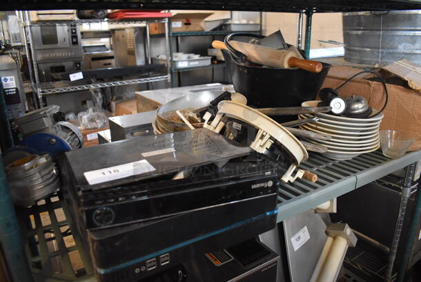 ALL ONE MONEY! Tier Lot of Various Items Including Ceramic Pasta Plates, Motor and Metal Skillets - Image 1 of 5