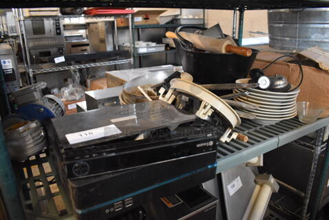 ALL ONE MONEY! Tier Lot of Various Items Including Ceramic Pasta Plates, Motor and Metal Skillets