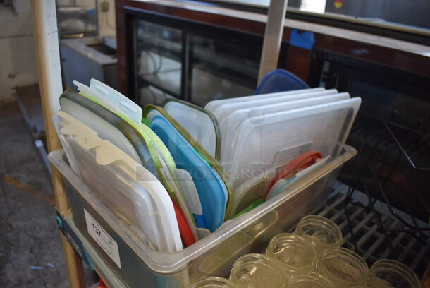 ALL ONE MONEY! Lot of 4 Tiers Worth of Various Items Including Fake Flowers, Jars, Poly Lids. Does Not Include Shelving Unit - Image 5 of 6