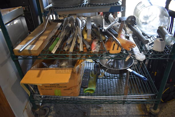 ALL ONE MONEY! 2 Tier Lot of Various Items Including Utensils, Forks and Glass Display Bottle - Image 1 of 6