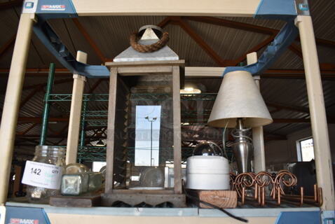 ALL ONE MONEY! Tier Lot of Various Items Including Decorative Lantern, Lamp and Vases