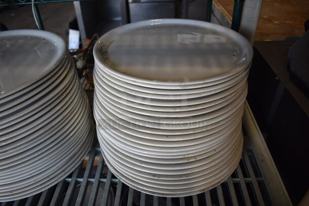 ALL ONE MONEY! Tier Lot of Approximately 47 White Ceramic Plates. 13x13x1 - Image 2 of 3