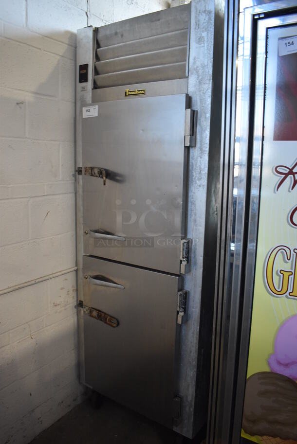 Traulsen G12000 Stainless Steel Commercial 2 Half Size Door Reach In Freezer w/ Poly Coated Racks on Commercial Casters. 115 Volts, 1 Phase. 30x34x83. Tested and Working! - Image 3 of 8