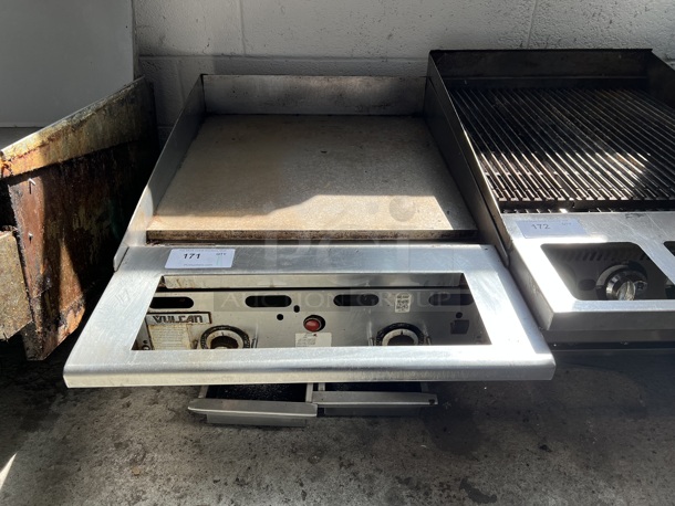 Vulcan Stainless Steel Commercial Countertop Natural Gas Powered Flat Top Griddle w/ Thermostatic Controls. 24x40x25