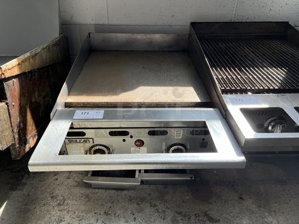 Vulcan Stainless Steel Commercial Countertop Natural Gas Powered Flat Top Griddle w/ Thermostatic Controls. 24x40x25 - Image 1 of 5