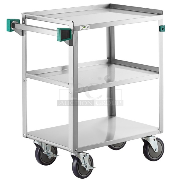 BRAND NEW IN BOX! Regency 600CT1627KD 16" x 27" Three Shelf 20 Gauge 430 Stainless Steel Utility Cart - Image 1 of 4
