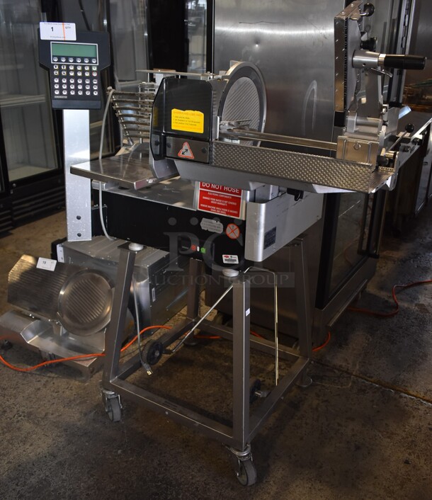 Bizerba A 404 US Stainless Steel Commercial Floor Style Meat Slicer Stacker. 120 Volts, 1 Phase. 37.5x25x57. Tested and Working!