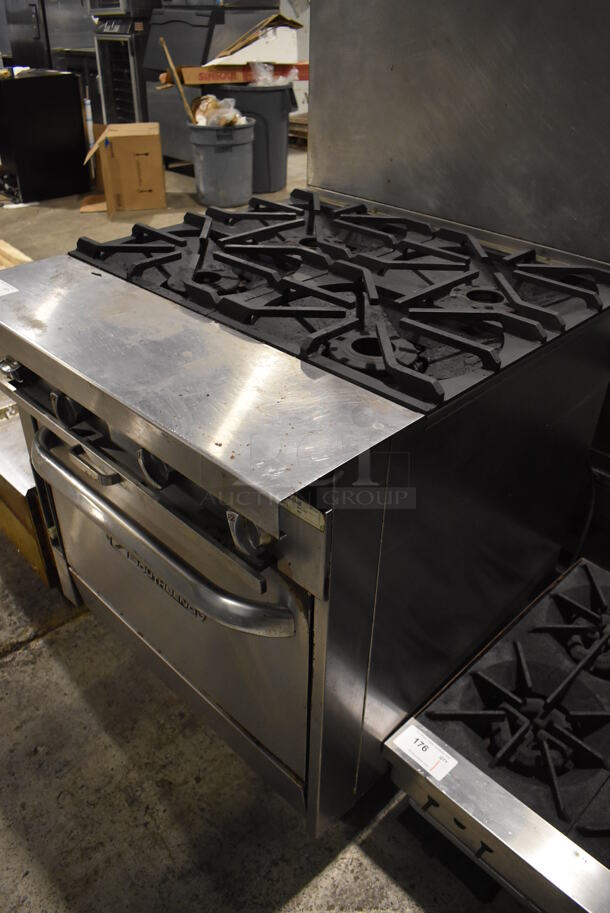 Southbend P32A-XX Stainless Steel Commercial Natural Gas Powered 4 Burner Range w/ Convection Oven and Back Splash on Commercial Casters. 45,000 BTU. 32x38x60.5 - Image 8 of 8