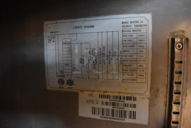 Kelvinator KCPT92.12 Stainless Steel Commercial Pizza Prep Table on Commercial Casters. 115 Volts, 1 Phase. 92x32x45. Tested and Powers On But Does Not Get Cold - Image 6 of 8