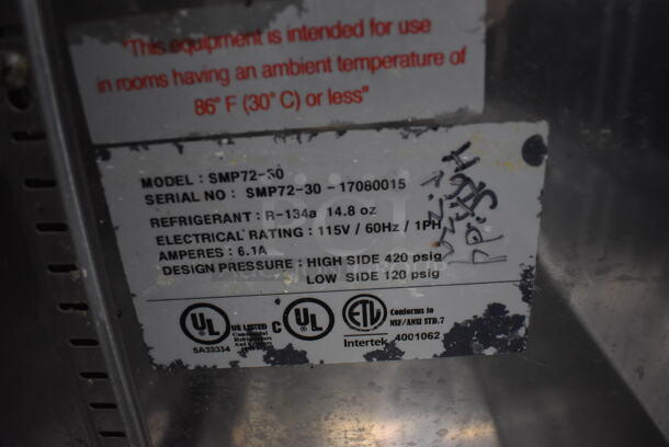 Norlake SMP72-30 Stainless Steel Commercial Sandwich Salad Prep Table Bain Marie Mega Top on Commercial Casters. 115 Volts, 1 Phase. 73x34x47. Tested and Powers On But Does Not Get Cold - Image 7 of 10