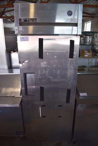 2010 True TG1R-1S ENERGY STAR Stainless Steel Commercial Single Door Reach In Cooler w/ Poly Coated Racks on Commercial Casters. 115 Volts, 1 Phase. 29x35x83. Tested and Working!