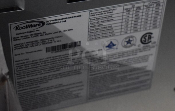 BRAND NEW SCRATCH AND DENT! KoolMore KM-FR36GL-SS Stainless Steel Commercial Gas Powered 5 Burner Range w/ Oven. 35x22x30 - Image 7 of 9