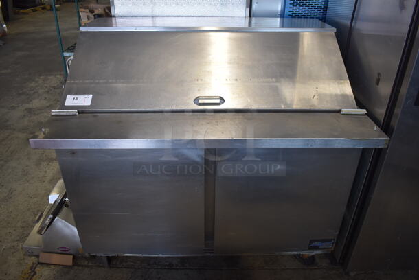 Beverage Air SPE48-18M Stainless Steel Commercial Sandwich Salad Prep Table Bain Marie Mega Top on Commercial Casters. 115 Volts, 1 Phase. 48x34x46. Tested and Powers On But Does Not Get Cold - Image 1 of 7