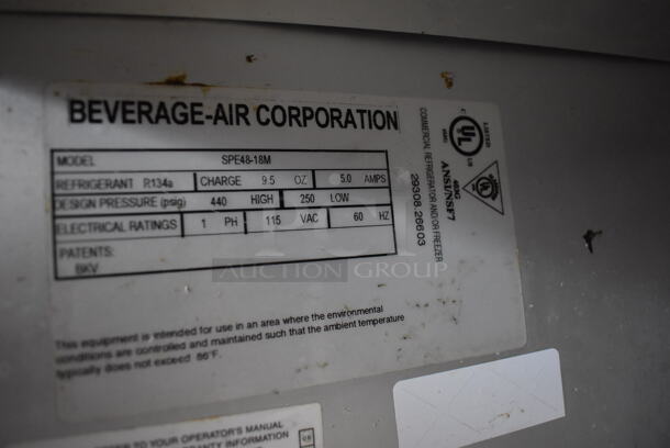Beverage Air SPE48-18M Stainless Steel Commercial Sandwich Salad Prep Table Bain Marie Mega Top on Commercial Casters. 115 Volts, 1 Phase. 48x34x46. Tested and Powers On But Does Not Get Cold - Image 7 of 7