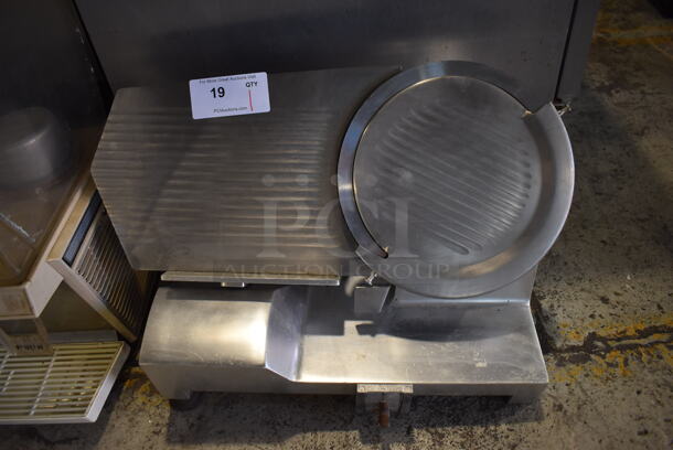 Fleetwood 412 Stainless Steel Commercial Countertop Meat Slicer. 115 Volts, 1 Phase. 25x16x16. Cannot Test - Unit Needs New Power Cord