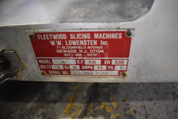 Fleetwood 412 Stainless Steel Commercial Countertop Meat Slicer. 115 Volts, 1 Phase. 25x16x16. Cannot Test - Unit Needs New Power Cord - Image 6 of 7