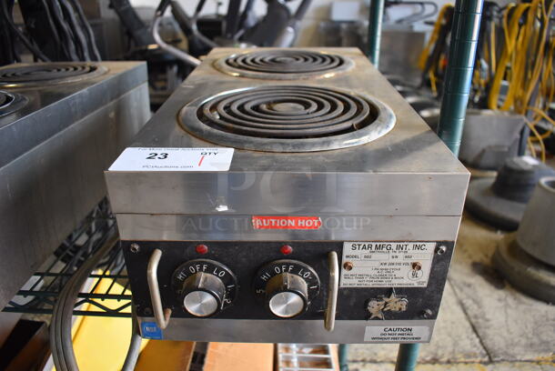 Star 502 Stainless Steel Commercial Countertop Electric Powered 2 Burner Range. 208/240 Volts, 1 Phase. 12x24x7.5