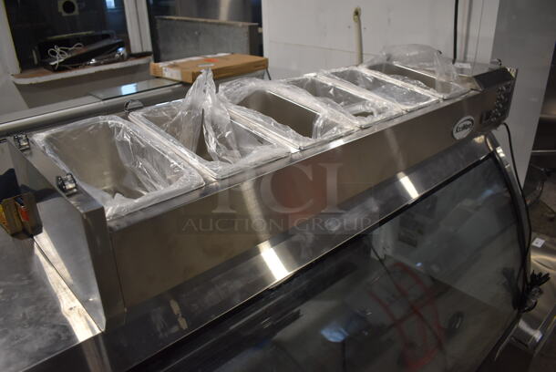 BRAND NEW SCRATCH AND DENT! KoolMore SCDC-6P-SG Stainless Steel Commercial Refrigerated Countertop Condiment Cooler. No Lid. 115 Volts, 1 Phase. 60x16x10. Tested and Working!