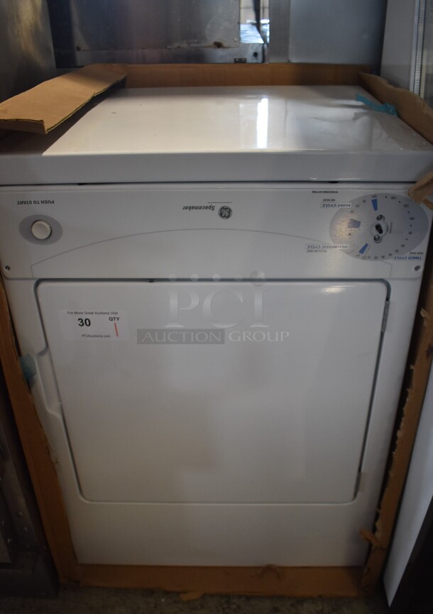 General Electric GE DSKS333EC5WW Spacemaker Metal Front Load Dryer. 120 Volts, 1 Phase. 24x22x33