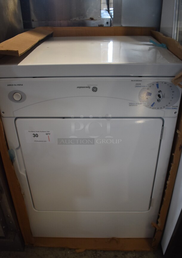 General Electric GE DSKS333EC5WW Spacemaker Metal Front Load Dryer. 120 Volts, 1 Phase. 24x22x33 - Image 1 of 7