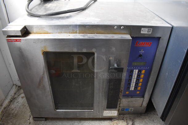 Lang Stainless Steel Commercial Electric Powered Half Size Convection Oven w/ View Through Door and Metal Oven Racks. 250 Volts, 1 Phase. 30x26x26 - Image 1 of 6