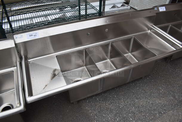 BRAND NEW SCRATCH AND DENT! KoolMore SC121610-12B3 Stainless Steel Commercial 3 Bay Sink w/ Dual Drain Boards. No Legs. 60x21x24. Bays 12x16x10. Drain Board 10x18x1