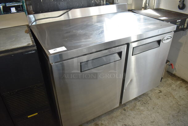 BRAND NEW SCRATCH AND DENT! KoolMore FWT-2D-12C Stainless Steel Commercial 2 Door Work Top Freezer on Commercial Casters. 115 Volts, 1 Phase. 48x30x40. Tested and Working!