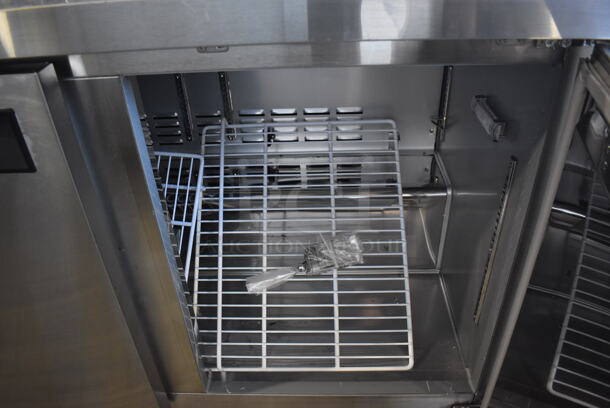 BRAND NEW SCRATCH AND DENT! KoolMore FWT-2D-12C Stainless Steel Commercial 2 Door Work Top Freezer on Commercial Casters. 115 Volts, 1 Phase. 48x30x40. Tested and Working! - Image 3 of 5